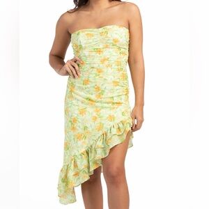 Emory Park Floral Strapless Dress - Green and Orange